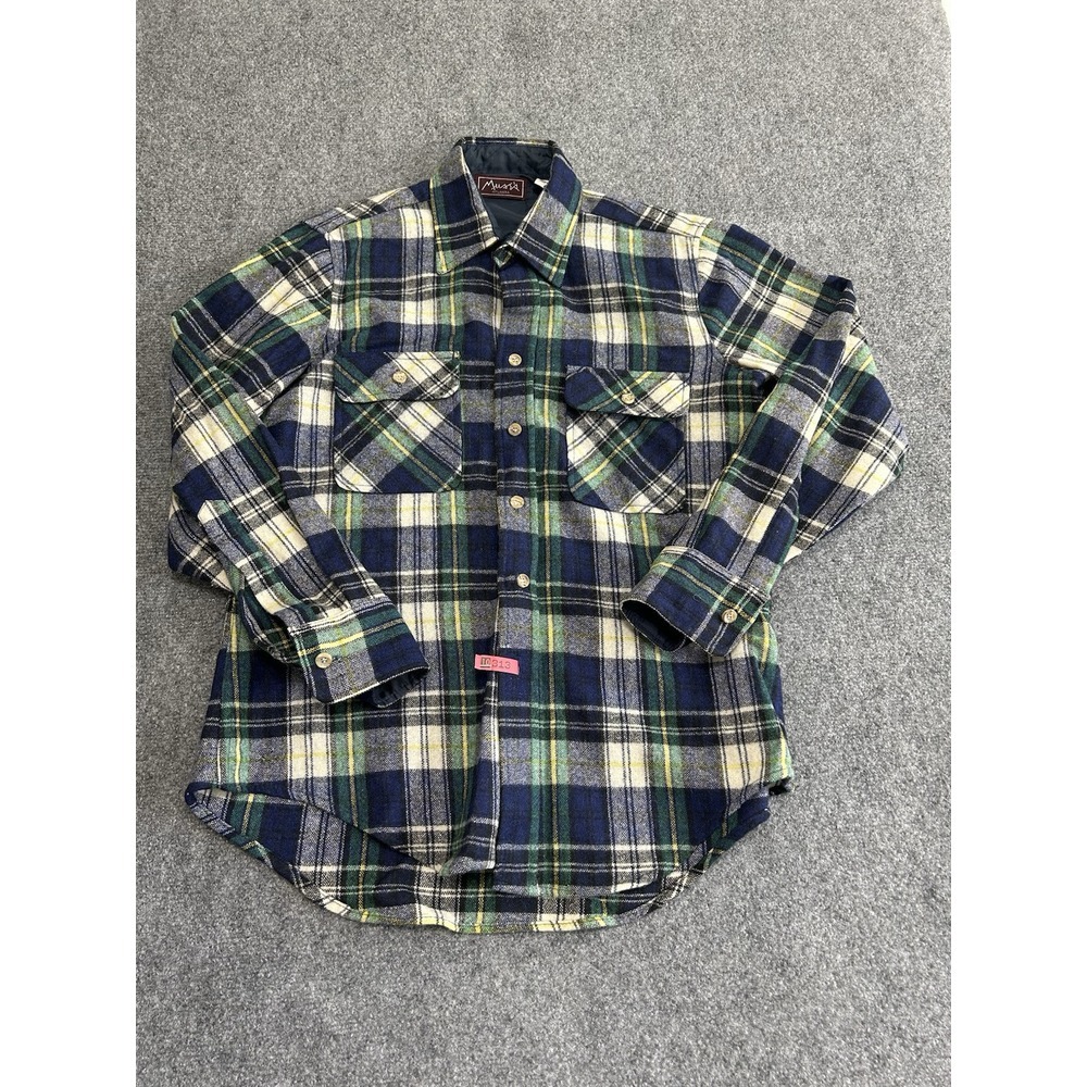 Vintage Muse's Men's Plaid Long Sleeve Shirt Size Med Blue Wool Blend